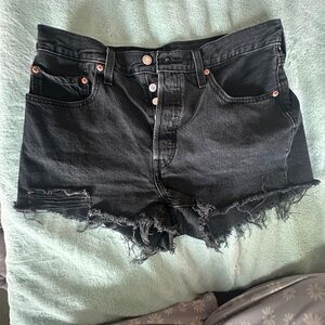 Levi's Black Jean Shorts with Frayed Hem